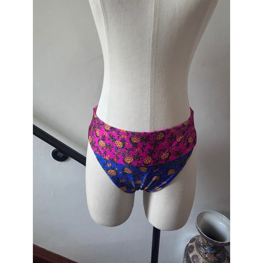 Farm Rio Praia Pineapple Print High Waist Bikini Bottoms Pink Blue Resort NWOT L
